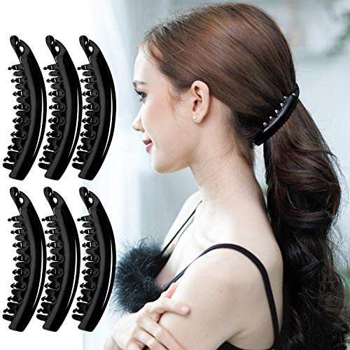 RC ROCHE 6 Stück Bananenspange Banana Clip Haarklammer Haarspange Pferdeschwanz Damen Bananenklammer Hochwertig Robust für Mehr Volumen, Medium Schwarz