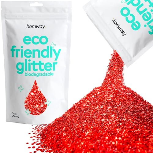 Eco Friendly Biodegradable Glitter | Red - Extra Chunky 100g, Plant Based, Biodegradable Glitter for Craft, Face, Hair, Nail, Body and Festival - Hemway