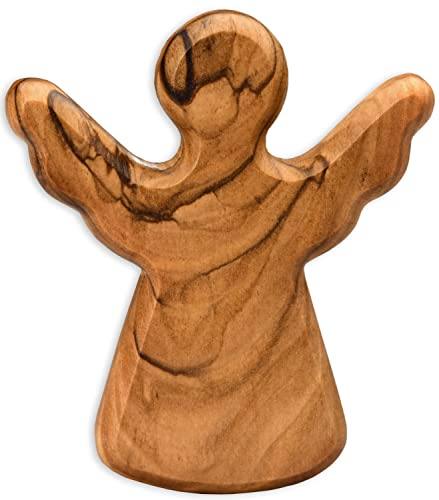 Kassis Geschenkartikel Olivenholz-Schutzengel - Handgefertigte Engel-Figur aus Bethlehem - Schutzengel-Glücksbringer - (ohne Gravur) - (5er Pack)