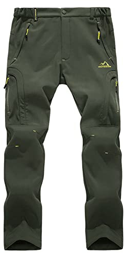 EKLENTSON Outdoor Trousers Men Tactical Waterproof Hiking Walking Softshell Winter Fleece Lined Ski Snow Pants , Green Army Green, 32