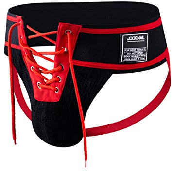 JOCKMAIL Sexy Men's Jock Strap Athletic Supporter Wide Belt Comfortable Men Sport Underwear Briefs for Gym Sport (L, Red)