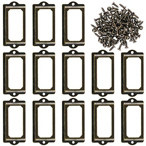 TsunNee 30 Stück Vintage Metall Etikettenhalter Schublade Pull dekorative Etikettenrahmen Antik Bronze Aktenschrank Etikettenhalter Namensschildhalter für Bücherregal Büro Bibliothek