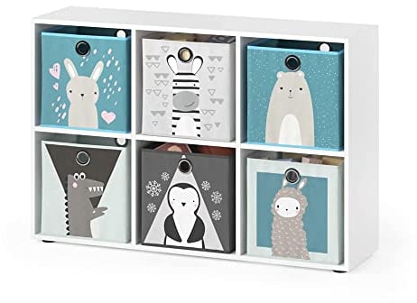 Vicco Kinderregal, Spielzeugregal für Faltboxen, Weiß, 72 x 107 cm mit 6 Faltboxen