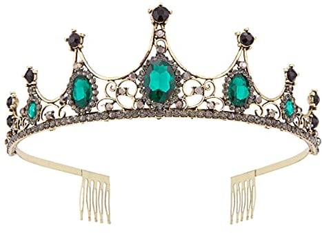 Vofler Gold Schwarz Tiara Krone mit Smaragd - Barock Vintage Kristall Grün Strass Stirnband für Frauen Königin Lady Mädchen Braut Prinzessin Geburtstag Hochzeit Festzug Halloween Kostüm Party mit Kamm