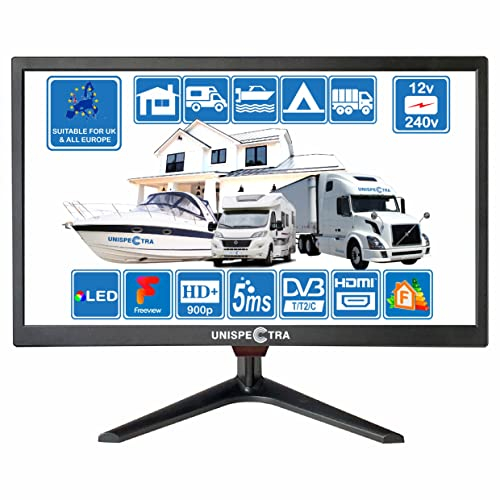 Unispectra 19 Pulgadas (48 cm) 12V / 240V HD+ LED TV Digital DVB-T / T2 (TDT) USB PVR y Reproductor Multimedia Ideal para Casa, Autocaravana, Barco Caravana, Camping, Camión (TV)