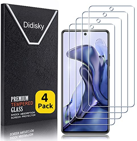 Didisky 4-Unidades Cristal Templado Protector de Pantalla para Xiaomi 11T 5G/ Xiaomi 11T PRO 5G, Antihuellas, Sin Burbujas, Fácil de Limpiar, 9H Dureza, Fácil de Instalar