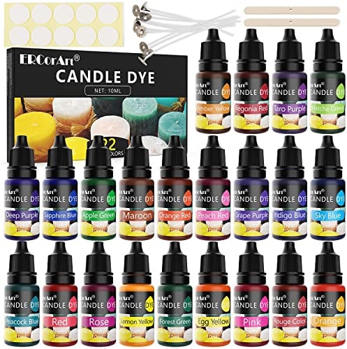Kerzenwachs Farbe - 22 Farben Flüssiger Kerzenherstellungsfarbstoff für DIY Kerzenherstellungsbedarf Kit für Sojawachsfarbstoffe, Bienenwachs, Gelwachs, Paraffinwachs - je 10 ml