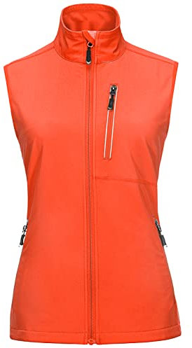 33,000ft Women's Lightweight Gilet Outerwear Waterproof Stand Collar Softshell Cycling Vest Laddies Reflective Sleeveless Jacket for Riding Running Golf Hiking Walking Fishing Orange L