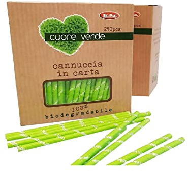 UNICA Cannucce carta Cuore Verde Bio - cm 14,5x7 mm - Confezione 250 pezzi