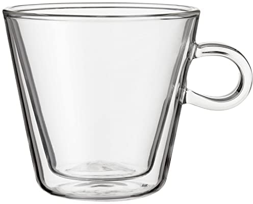 Judge Duo Flare Set of 2 Latte Glass Coffee Cups with Handle, Hollow Vacuum Sealed, Hand Made Heat Resistant, 325ml Latte Cup