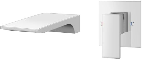 Aolemi Wandmontage, Badezimmer-Wasserhahn, Messing, poliertes Chrom, Wasserfallauslauf, Einhandgriff, Grobventil im Lieferumfang enthalten