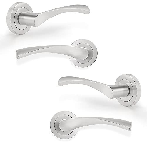 Probrico 2 Pack Marvel Lever on Rose, Internal Round Door Handles, Brushed Nickel Door Handle Sets for Interior Doors, No Latches Included