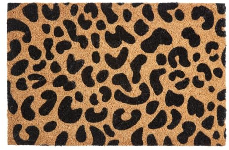 Premier Housewares Leopard Print Coir Doormat Stylish Floor Mat for Indoor Use Floor Protection Natural Black Main Door Kitchen Mat Inside 40 x 2 x 60