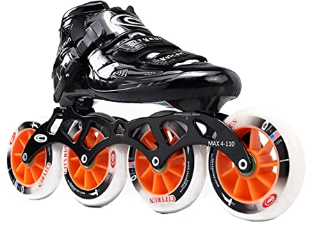 Professionelle Inline -Speed -Skates, 4 Räder Kohlefaser -Skating -Schuhe Single Row Roller Skates, Hochleistungsgeschwindigkeit Gerade Skate Im Freien Inline Skate für Erwachsene Kinder,Schwarz,EU43