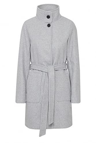 b.young BYCILIA Damen Wintermantel Wollmantel Winterjacke mit Stehkragen Gürtel aufgesetzte Taschen, Größe:42, Farbe:Light Grey Melange (200454)