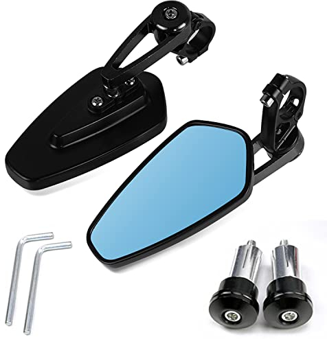 AULESSE Rétroviseurs de Moto,Universel 7/8 22mm Retroviseur Embout de Guidon,Aluminium Anti-Glare Rétroviseur Moto Latéraux Miroirs Arrière pour Moto Suzuki Kawasaki (Bleu Miroir)