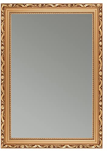 CLAMARO 'Karl' Antik Wandspiegel 50x80 cm mit Rahmen | Bronze | Shabby Chic Vintage Barock Spiegel mit Holzrahmen | Barockspiegel inkl. Metall Aufhänger und Montagematerial