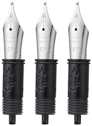 Set of 3 Jinhao 100 Fountain Pen Nibs with Black Section Feed (EF, F and M) Silver Trim-Compatible with Jinhao 100, X350, X850, 9036, 9065, 9016