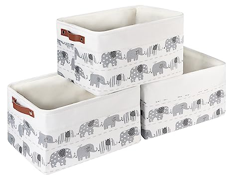 Syeeiex Storage Basket for Shelves [4-Pack], Storage Boxes with Handles, Large Fabric Storage Bins for Organizing Home and Office, Elephant Pattern
