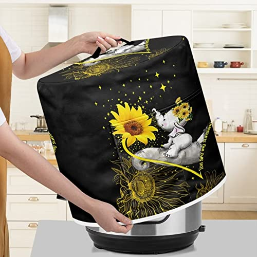 Poceacles Staubschutz für kleine Geräte mit Elefanten-Sonnenblumen-Muster, leicht, für Reiskocher, mit Griffen und Taschen, Größe M