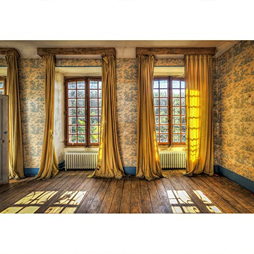 YongFoto 3x2,5m Vinyl Foto Hintergrund Leerer Rauminnenraum Tapete Fenster Vorhänge Holzboden Fotografie Hintergrund Kinder Fotostudio Hintergründe Requisiten