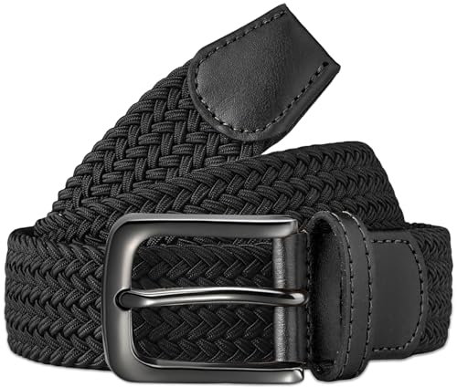 Bon4Extrao Elastischer Gürtel Herren, Flechtgürtel Herren und Damen ohne Löcher 35mm Stretchgürtel, Elastisch nach Belieben, Angenehm zu Tragen, Schwarz