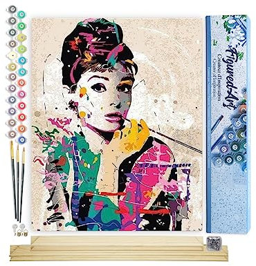 Figured'Art Malen Nach Zahlen Erwachsene Mit Rahmen Audrey - Paint by Numbers Basteln DIY Bastelset 40x50cm Mit Keilrahmen (nicht gespannt)