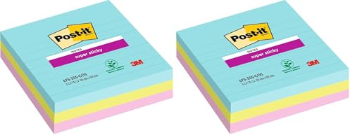 Post-it Super Sticky Large Notes, Cosmic Collection, Lined, 101 mm x 101 mm, 90 Sheets/Pad, 3 Pads/Pack (Pack of 2)