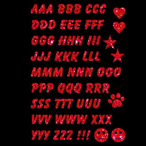 Glitzerdeals Iron-On Transfers Glitter Alphabet Red Iron-On for Textiles Carnival Costume Alphabet Iron-On Patches Letters Fancy Dress Patch for Ironing On Alphabet