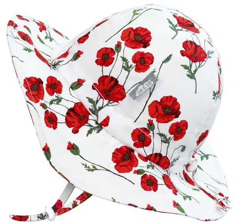 Jan & Jul Baby Sonnenhut für Mädchen, UV-Schutz UPF 50+ (S: 0-6 Monate, Red Poppy)