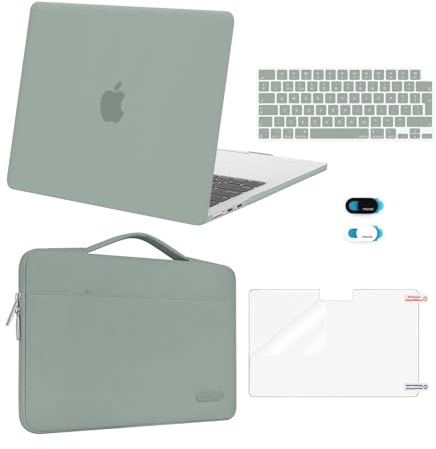 MOSISO Kompatibel mit MacBook Air 13 Zoll Hülle 2025 2024-2022 M4 A3240 M3 A3113 M2 A2681, Hartschale für MacBook Air 13,6 Zoll&Laptoptasche&Tastaturschutz&Webcamabdeckung&Displayschutz, Antikes Grün
