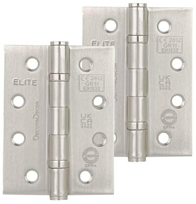 Decoranddecor Door Hinges Internal - Fire Rated - 4inc / 102mm - Ball Bearing - Steel - Satin Nickel - 1 Pair