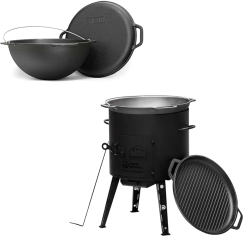 15L Kazan mit Ø40 Uchag 2mm Stahl Kessel mit Deckel-Grillpfanne Gusseisen | Utschak Utschag Kasan Feuerstelle Feldküche