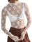 Mesh Sexy Tops for Women Lace Long Sleeve Tops Floral Sheer Blouse See Through Layering Shirts (S, White)