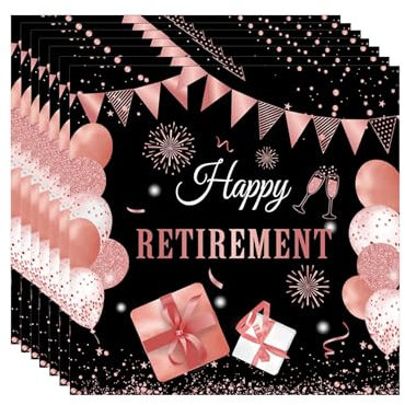 40Pcs Black Rose Gold Retirement Party Napkins, Happy Retirement Napkins Servietten Paper Tablerware Decorations for Men Women