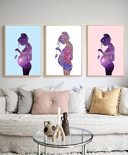 SHUYINGHENGXIE Famille amour art poster femme enceinte maman peinture à l'huile impression salon enfants décoration murale peinture sans cadre-A_50x70cmX3