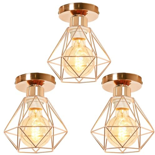 TOKIUS Lot de 3 Plafonniers Industrielles Vintages Luminaires E27 Rétro Lustre Suspension Design Métal Cage Ø160mm éclairage plafond Pour Salon Cuisine Chambre