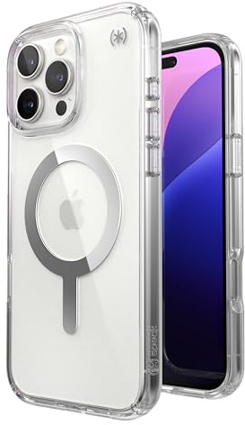 Speck Presidio Clear iPhone 16 Pro Max Case - MagSafe - Slim, Clear/Chrome - 13ft Drop Protection - Wireless Charging Compatible
