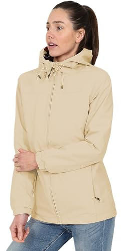 Blu Apparel Veste imperméable à capuche pour femme - Veste de pluie coupe-vent pour la randonnée, la marche - Vestes de printemps, beige, 36