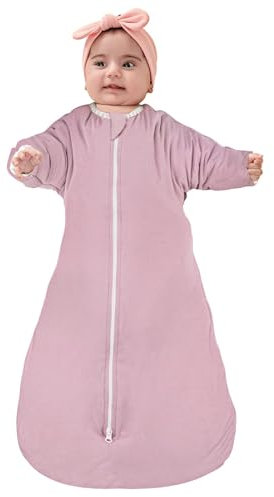 ZIGJOY Shark-Fin Transition Swaddle - 1.5 Tog Baby Sleeping Bag with Mitten Cuffs, 2-Way Zipper Swaddle Blanket 6-12 Months, Purple