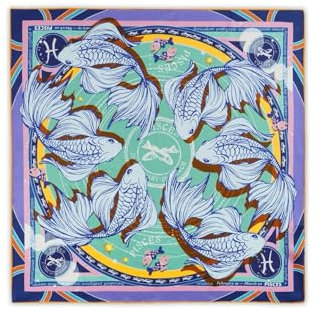 CODELLO Exklusives Sternzeichen-Tuch aus reiner Seide (Fische, türkis)