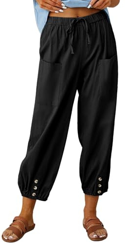 Pantalon Femme Été Léger 7/8 Longueur Pantacourt Coton Décontracté Pantalon Taille Elastique Ample Harem Pants Confortable Pantalon de Plage Loisirs