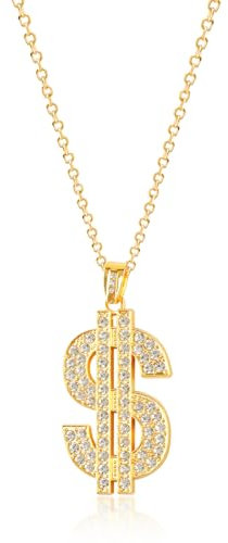 Lotsdonxia Dollar Sign Necklace Pendant with Rhinestones - Hip Hop Punk Chain for Men & Women - Adjustable, Stylish Party Accessory (Gold)