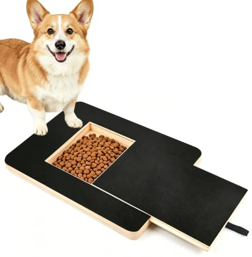 Quixion 35x25x3cm Kratzbrett Hund mit Leckerlibox, Kratzbrett für Hunde | Stressfrei Alternative zum Nagelknipser mit Schleifpapier für Nagelpflege und Interaktives Spielen