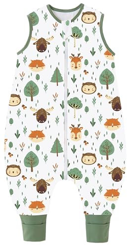 Chilsuessy Baby Schlafsack mit Füßen 1.5 Tog Kinder Ganzjahres Schlafsack 100% Baumwolle Baby Schlafsack mit Beinen für Jungen und Mädchen, 1.5 Tog/Waldtiere, 70cm/Baby Höhe 75-85cm