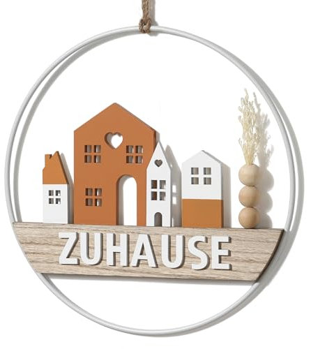 QILICZ Zuhause Dekorationsschild Türkranz mit Trockenblumen und Haus, personalisiert Dekokranz ø28cm Trockenblumenkranz für Tür Fenster Wände - auch als Geschenk