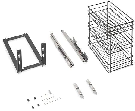 Emuca - Chariot Coulissant Titane, Fixation inférieure, Fermeture amortie, pour modules de Cuisine de 300mm, Acier, Gris Antracite