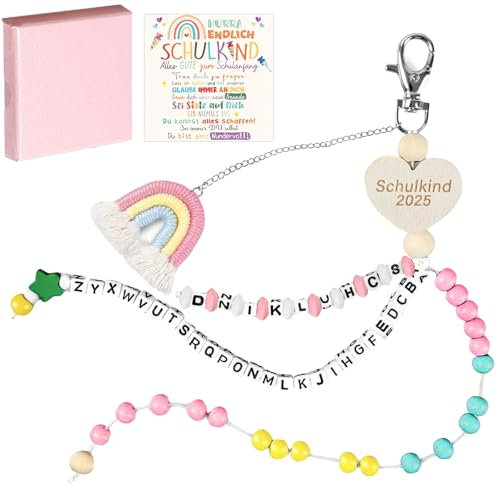 LUKIUP Schultüte Mädchen Rechenkette 1. Klasse mit Geschenkbox, Schultüten Füllung Schulkind 2025 Mädchen, Einschulung Geschenke für Enkelin/Freundin/Schulkameradin, Glücksbringer Grußkarte(Rosa)