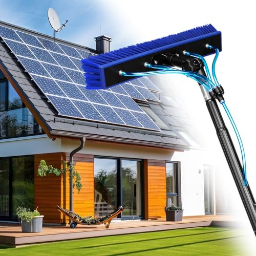 Solar Panel Cleaning Brush, 10 m, Clean Water Brush with 4 Nozzles, Soap Dispenser for Cleaning Solar Panels, Windows, Walls (10M)