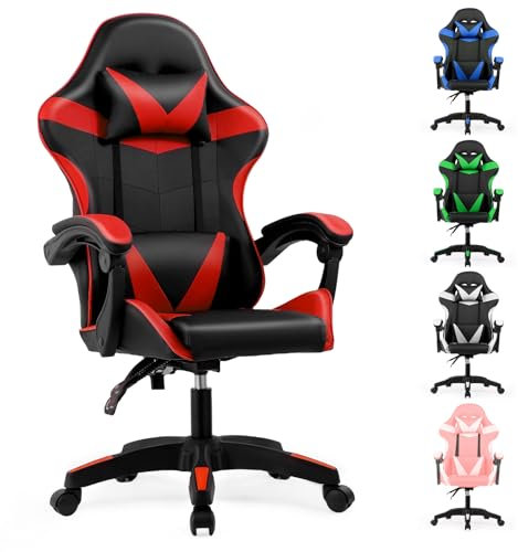 Lishetimig Gaming Chair, Adjustable Computer Chair, Headrest and Lumbar Support, Ergonomic PC Chair, 360°-Swivel Seat for Office, Home or E-sports Playroom(Red)